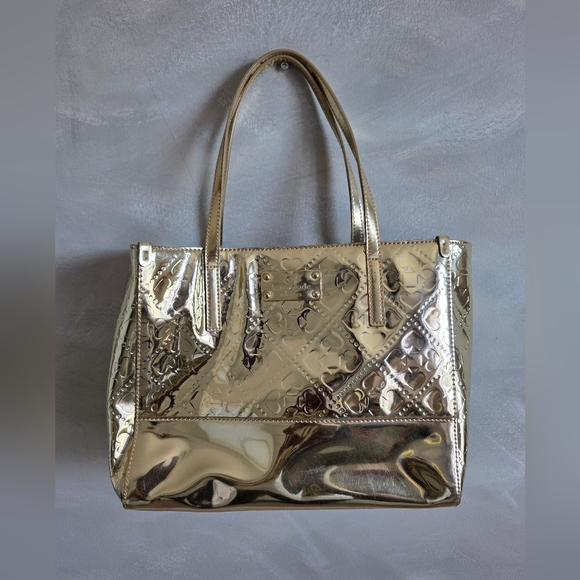Kate Spade Quinn Beale Street Gold Metallic Embossed Tote 10x12x3.5 - Picture 1 of 14